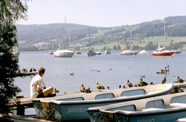 Saskia communing with ducks at Greifensee